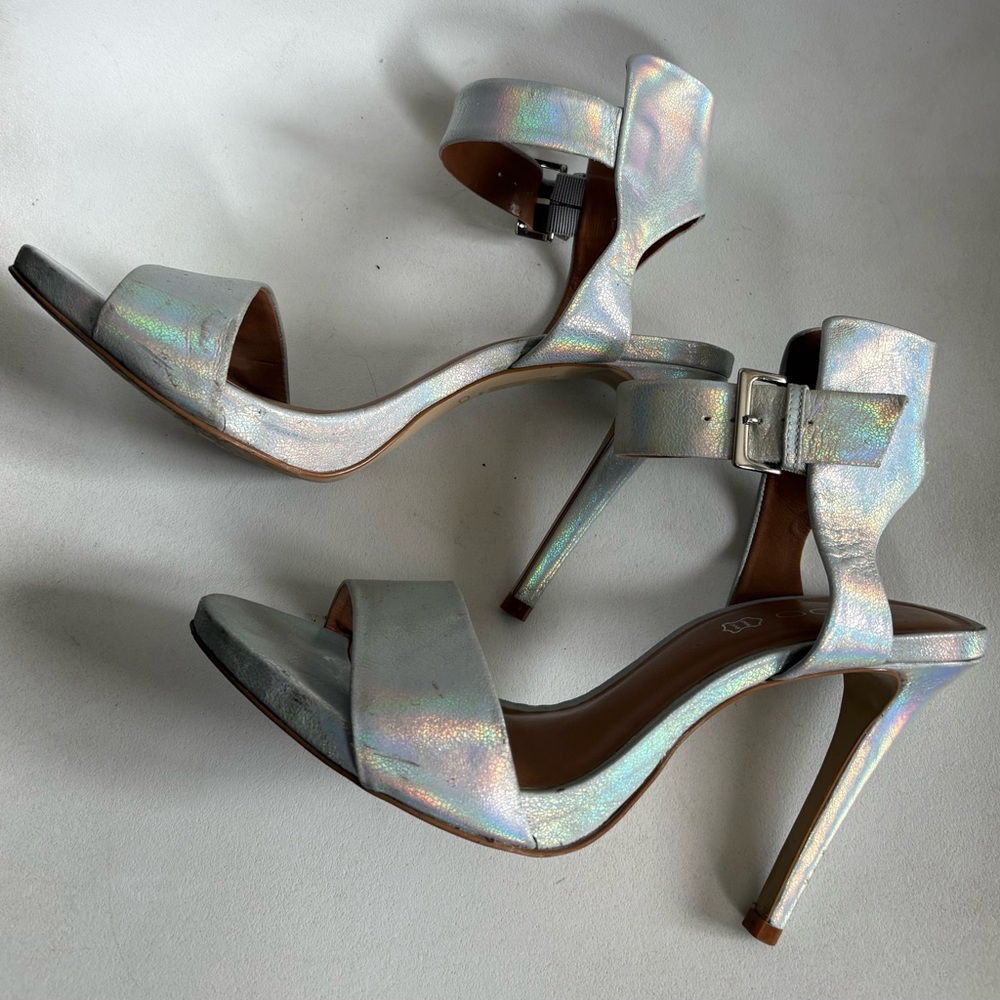 Aldo Iridescent Holographic Ankle Strap Stiletto Sandals
